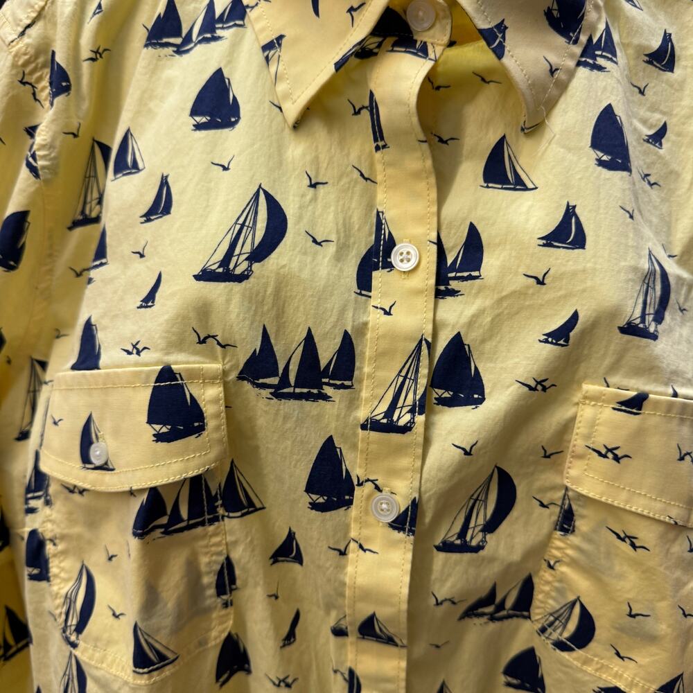 ⛵ L.L.Bean 3X-EXT Women’s Yellow Sailboat Cotton Button Shirt Coastal Prep - Picture 4 of 4